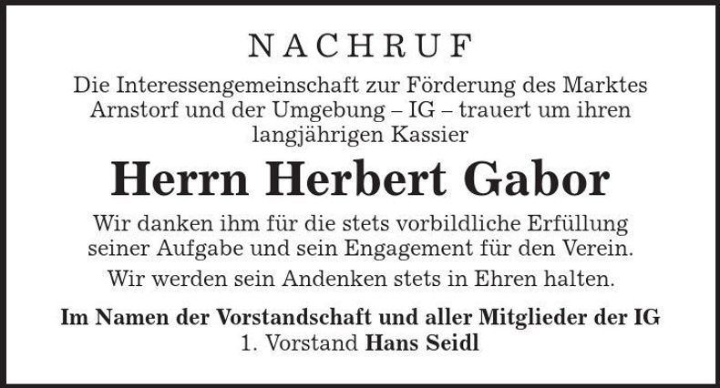 Traueranzeige Herbert Gabor