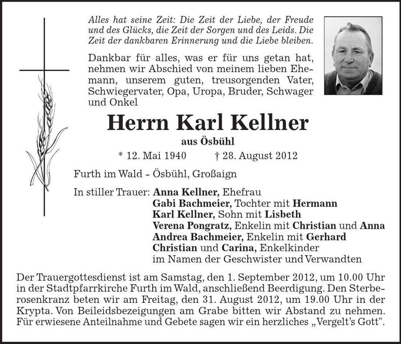 Traueranzeige Karl Kellner