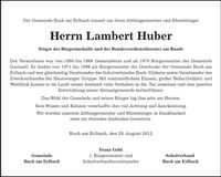 Traueranzeige Lambert Huber