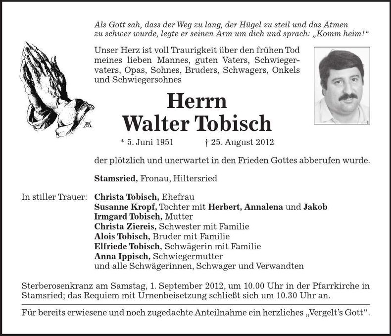 Traueranzeige Walter Tobisch