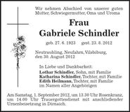 Traueranzeige Gabriele Schindler