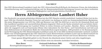 Traueranzeige Lambert Huber
