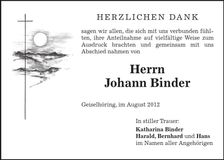 Traueranzeige Harald Binder