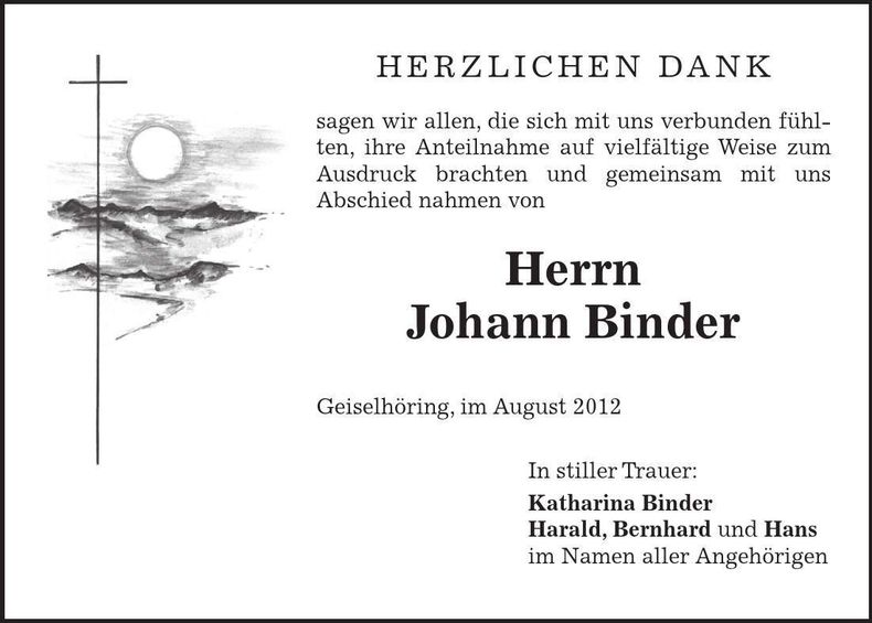 Traueranzeige Harald Binder
