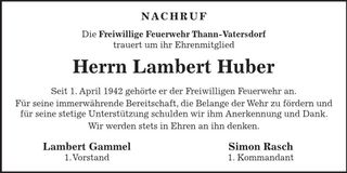 Traueranzeige Lambert Huber