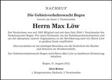 Traueranzeige Max Löw