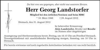 Traueranzeige Georg Landstorfer