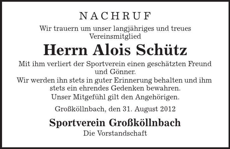 Traueranzeige Alois Schütz