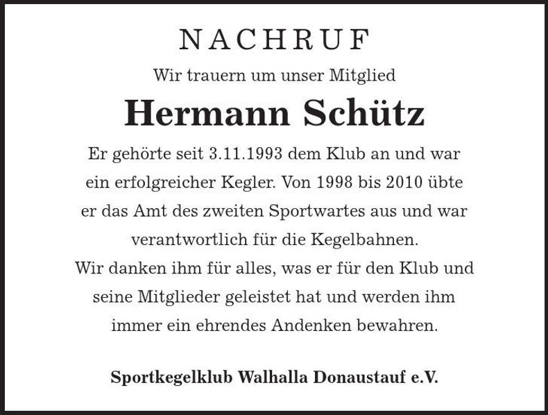 Traueranzeige Hermann Schütz