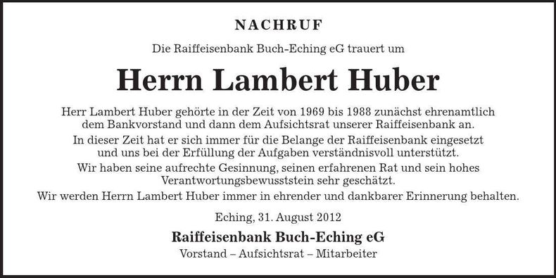 Traueranzeige Lambert Huber