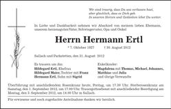 Traueranzeige Hermann Ertl