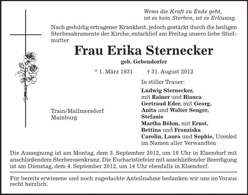 Traueranzeige Erika Sternecker