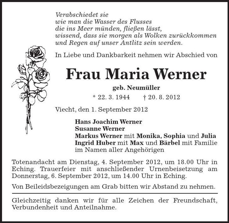 Traueranzeige Maria Werner