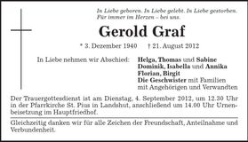 Traueranzeige Gerold Graf