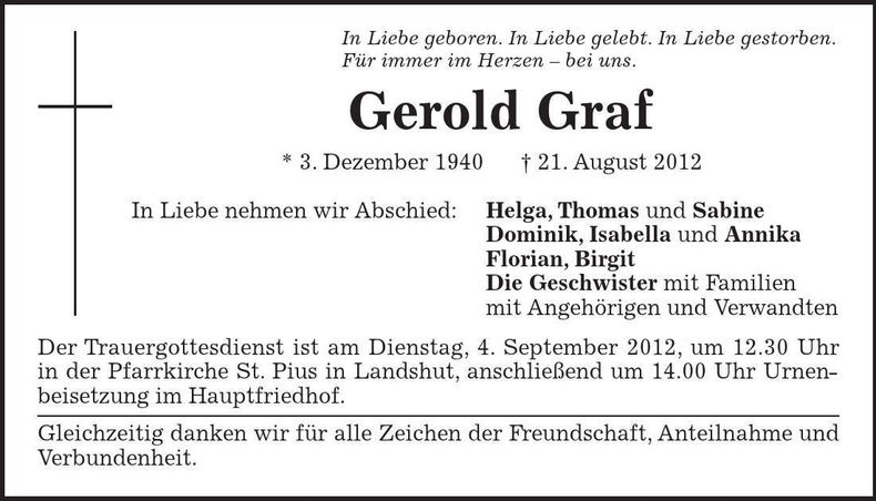 Traueranzeige Gerold Graf