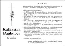 Traueranzeige Katharina Bauhuber