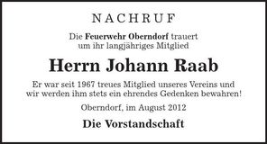 Traueranzeige Johann Raab