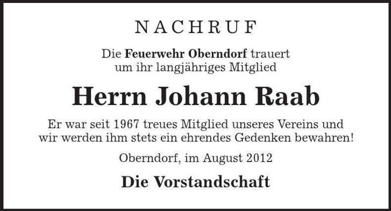 Traueranzeige Johann Raab