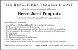 Traueranzeige Josef Pongratz