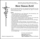 Traueranzeige Simon Zettl