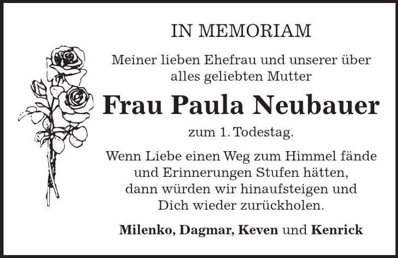 Traueranzeige Paula Neubauer