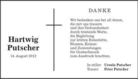Traueranzeige Hartwig Putscher