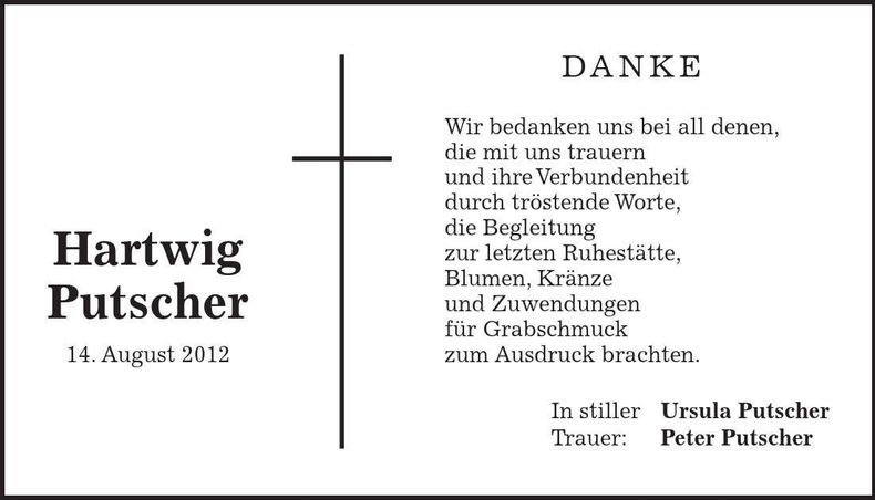 Traueranzeige Hartwig Putscher