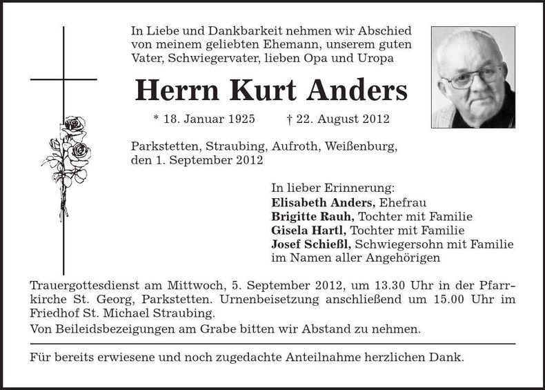 Traueranzeige Kurt Anders