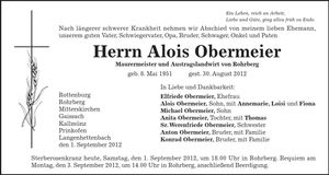 Traueranzeige Alois Obermeier