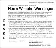 Traueranzeige Wilhelm Wenninger
