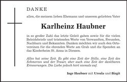 Traueranzeige Karlheinz Haubner