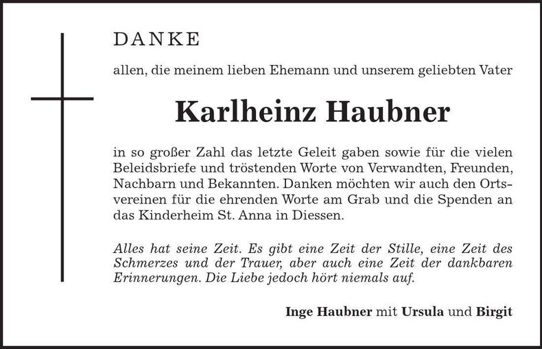 Traueranzeige Karlheinz Haubner