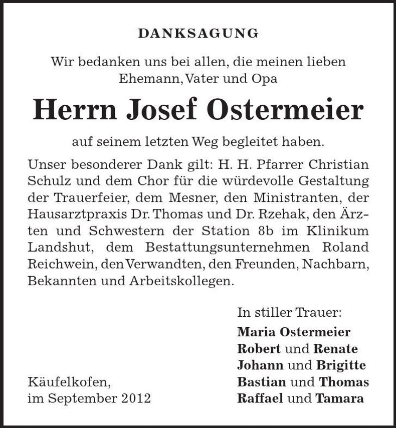 Traueranzeige Josef Ostermeier