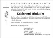 Traueranzeige Edeltraud Hinkofer
