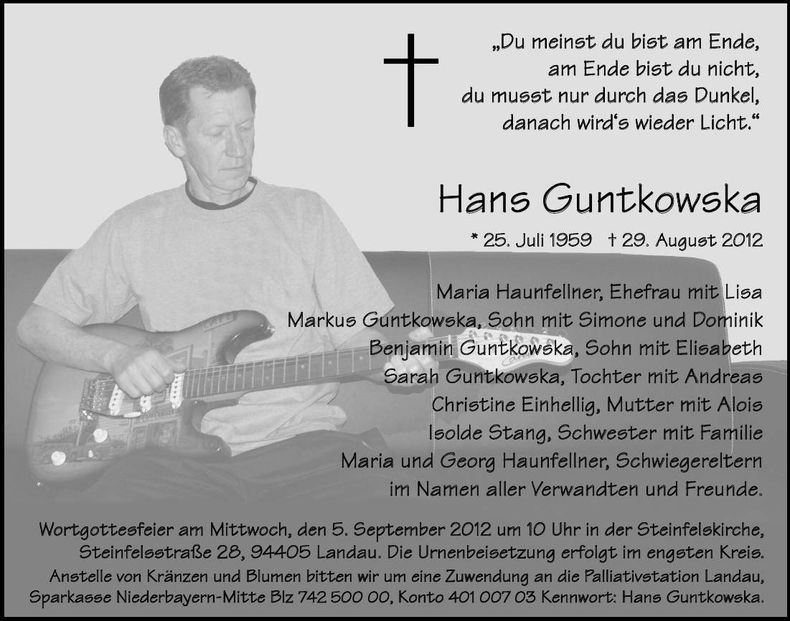 Traueranzeige Gruntkowska Hans