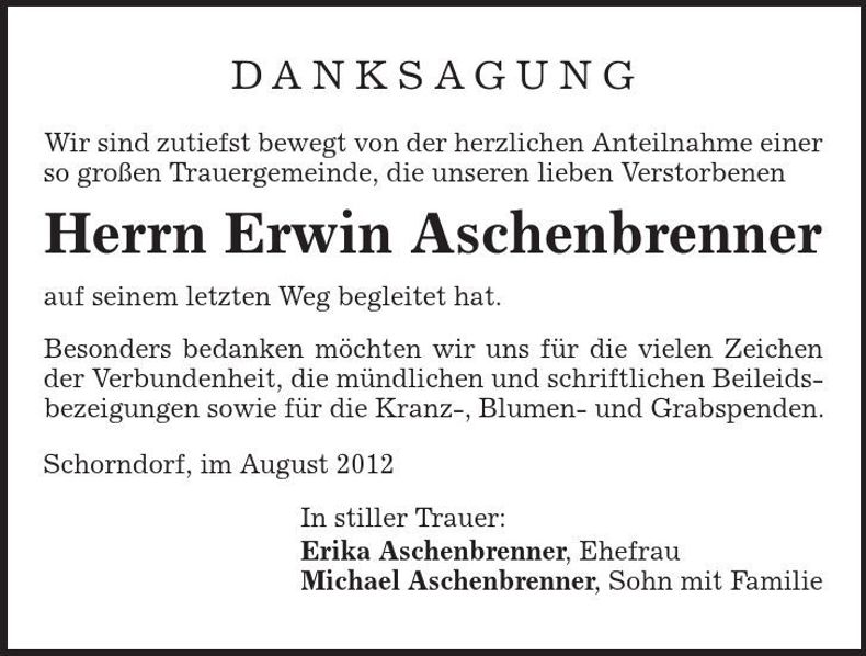 Traueranzeige Erwin Aschenbrenner