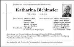 Traueranzeige Katharina Bichlmeier
