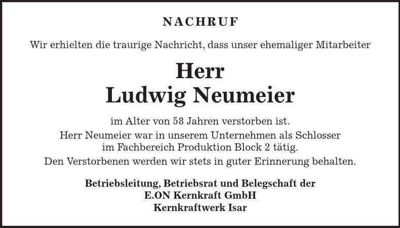 Traueranzeige Ludwig Neumeier