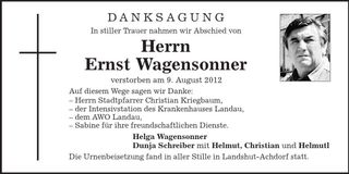Traueranzeige Ernst Wagensonner