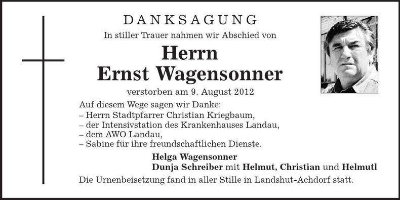 Traueranzeige Ernst Wagensonner