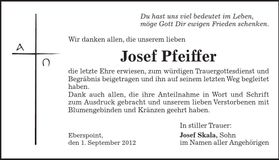 Traueranzeige Josef Pfeiffer
