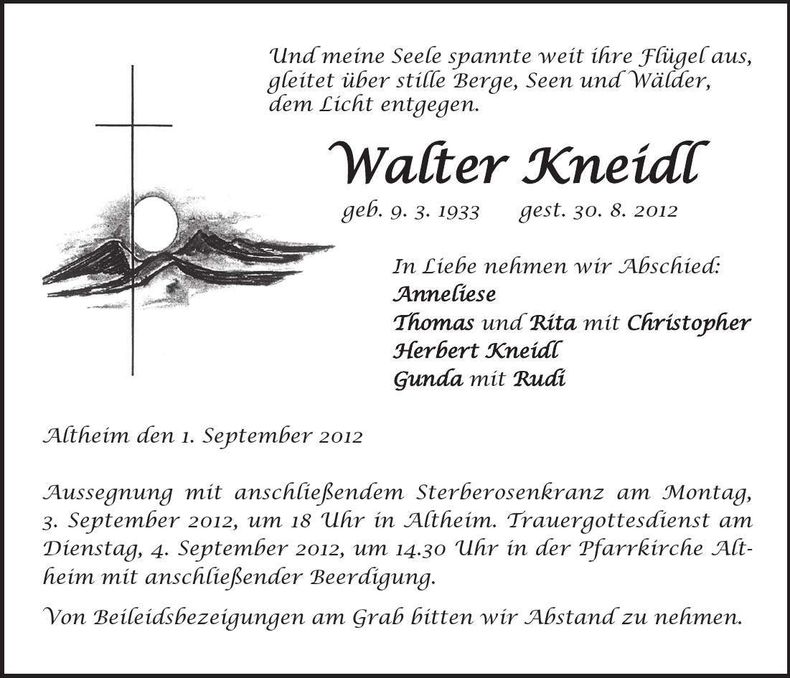 Traueranzeige Walter Kneidl