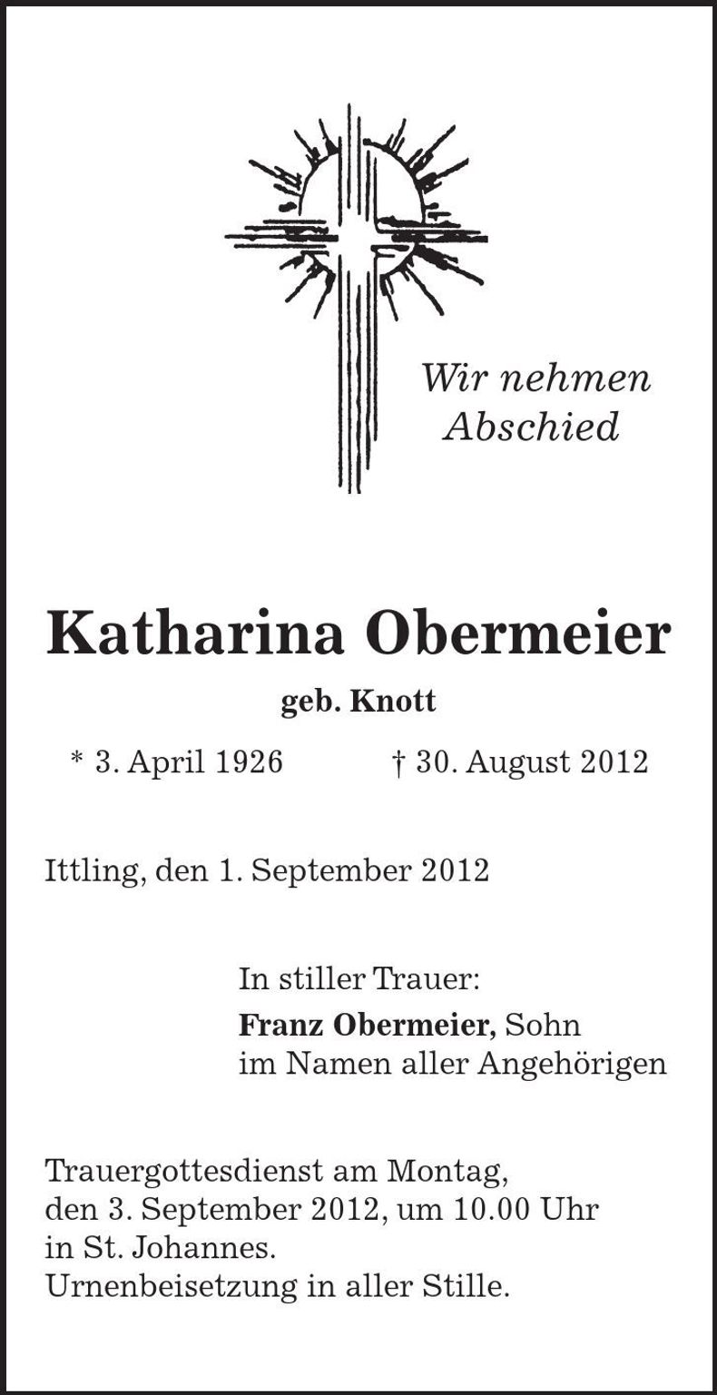 Traueranzeige Katharina Obermeier