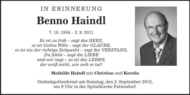 Traueranzeige Benno Haindl