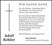 Traueranzeige Adolf Köhler