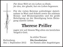 Traueranzeige Therese Priller
