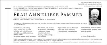 Traueranzeige Anneliese Pammer