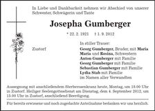 Traueranzeige Josepha Gumberger