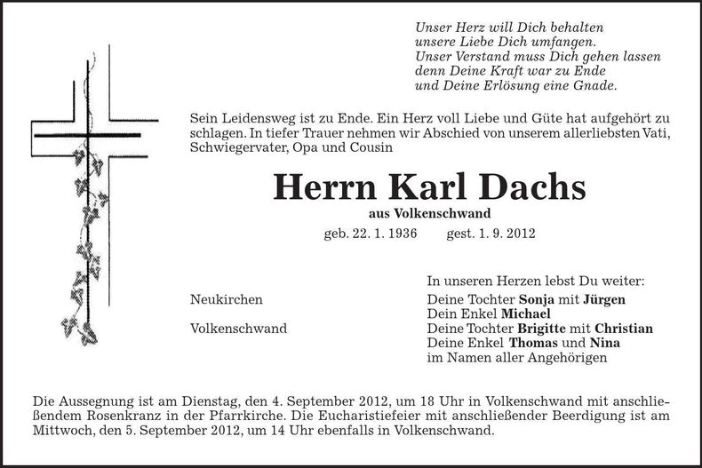Traueranzeige Karl Dachs