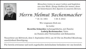 Traueranzeige Helmut Rechenmacher
